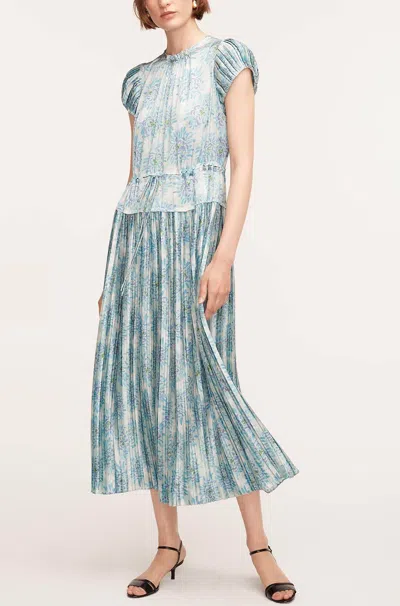 Rebecca Taylor Astera Fleur Pleated Puffed Sleeve Dress In Fleur Turquoise Combo