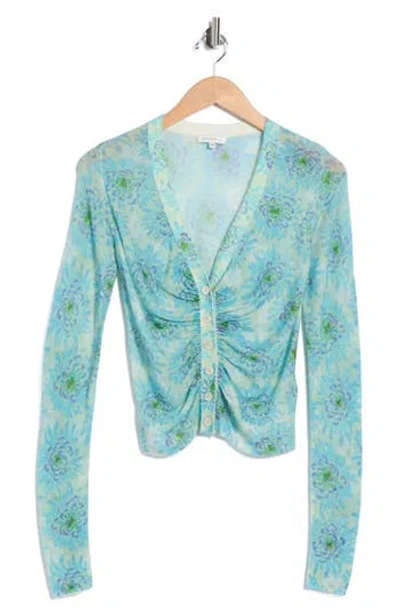 Rebecca Taylor Astera Fleur Ruched Wool Blend Cardigan In Blue