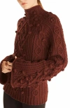 Rebecca Taylor Bauble Cableknit Turtleneck In Brown