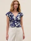 Rebecca Taylor Bea Linen Blouse In Navy Combo In Blue