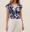 Rebecca Taylor Bea Linen Blouse In Navy Combo In Blue