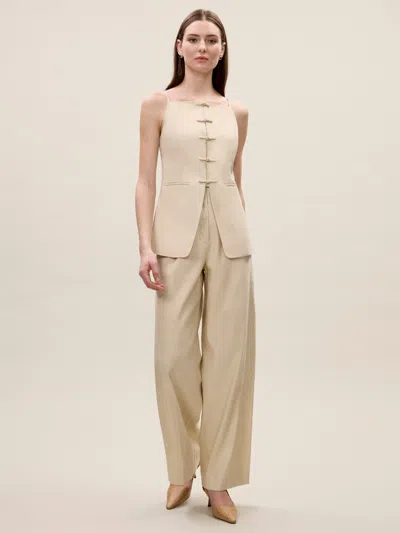Rebecca Taylor Beatrice Stretch Linen Pant In Neutral