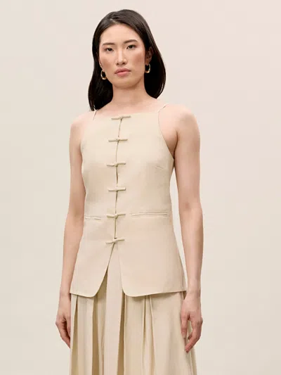 Rebecca Taylor Beatrice Stretch Linen Top In Neutral