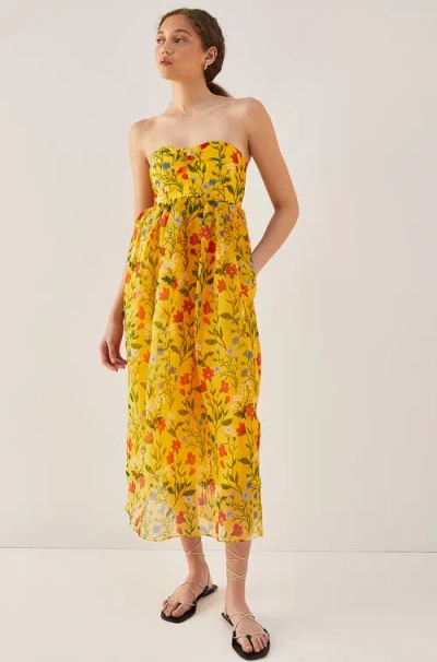 Rebecca Taylor Botanica Fleur Sweetheart Organza Dress In Dandelion Combo