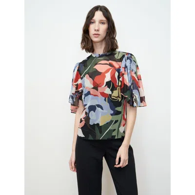 Rebecca Taylor Botanical Garden Mock Neck Blouse In Garden Black Combo