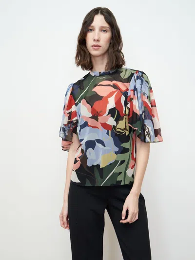 Rebecca Taylor Botanical Garden Mock Neck Blouse In Garden Black Combo