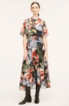 Rebecca Taylor Botanical Garden Print Silk-blend Midi-dress In Garden Black Combo