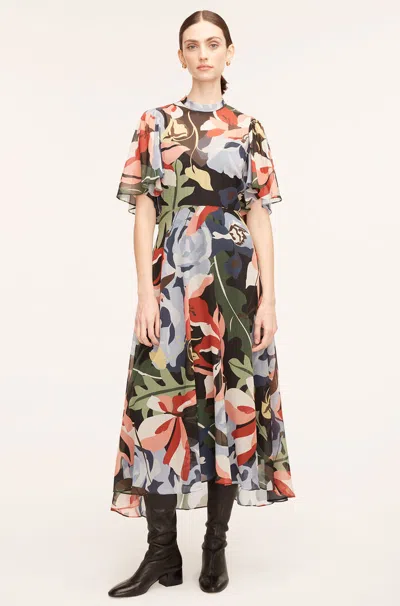 Rebecca Taylor Botanical Garden Silk Flutter Sleeve Dress In Black