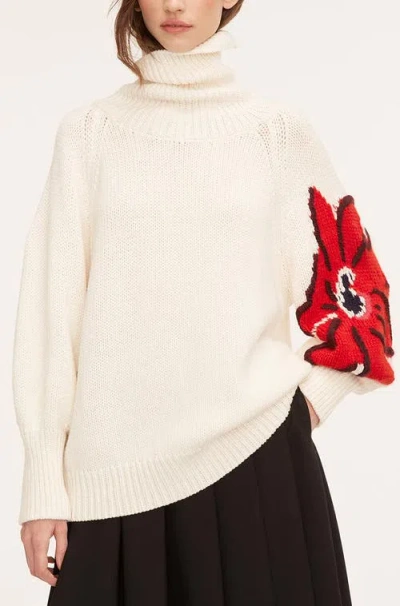 Rebecca Taylor Botanical Intarsia Turtleneck In Strawberry Combo