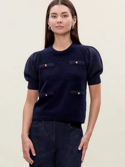 Rebecca Taylor Boucle Texture Sweater In Blue
