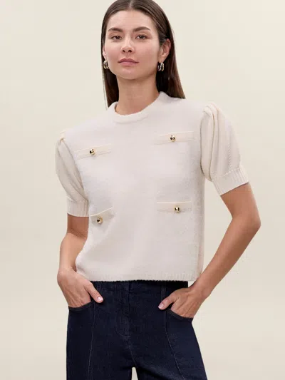Rebecca Taylor Boucle Texture Sweater In White