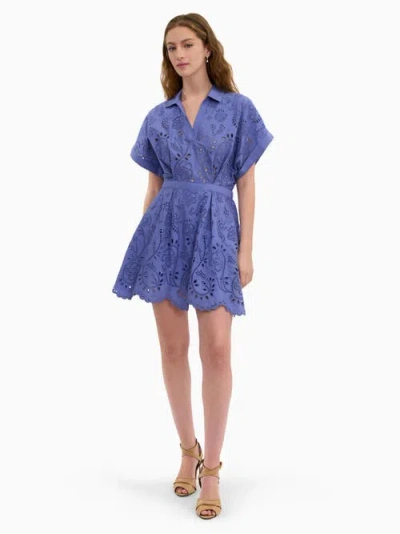 Rebecca Taylor Brielle Poplin Eyelet Mini Dress In Blue