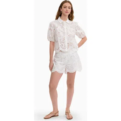 Rebecca Taylor Brielle Poplin Eyelet Shirt In Ivory In White