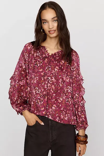 Rebecca Taylor Brooke Ruffle Bubble Blouse In Red