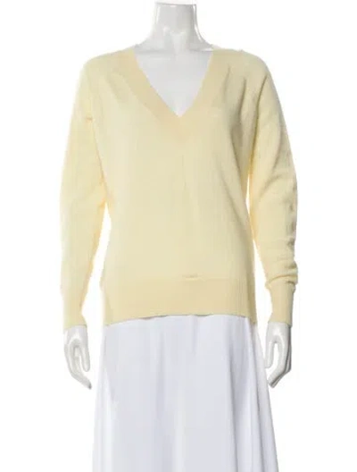 Pre-owned Rebecca Taylor Cashmere V-neck Sweater In Yellow