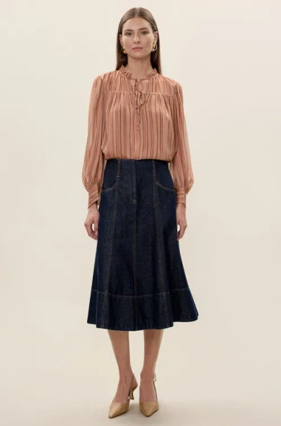 Rebecca Taylor Celeste Stripe Blouse In Brown