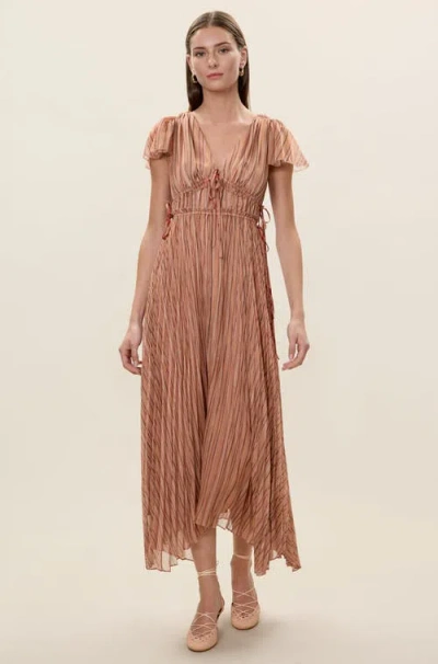 Rebecca Taylor Celeste Stripe Pleated Dress In Brown