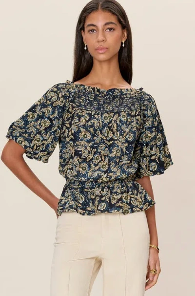 Rebecca Taylor Charlene Smocked Top In Multi