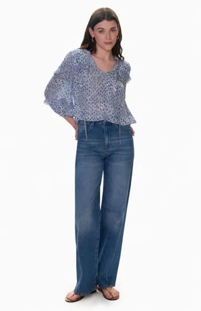 Rebecca Taylor Charlotte Print Mix Blouse In Blue