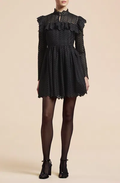 Rebecca Taylor Chevron Lace Dress In Black