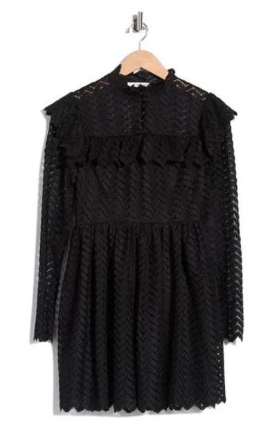 Rebecca Taylor Chevron Lace Long Sleeve Dress In Black
