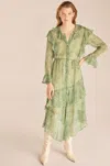 Rebecca Taylor Floral Ruffle Long Sleeve Silk Chiffon Shirtdress In Green