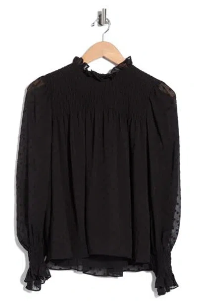 Rebecca Taylor Clip Dot Long Sleeve Top In Black