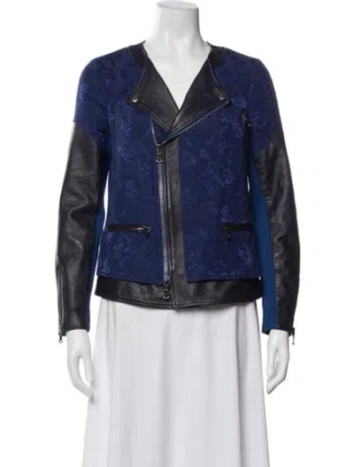 Pre-owned Rebecca Taylor Colorblock Pattern Biker Jacket In Blue