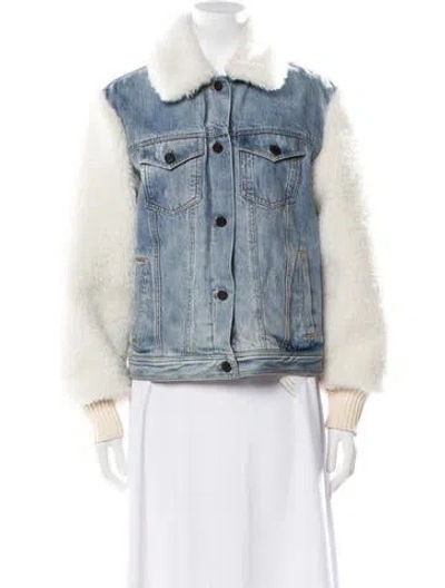 Pre-owned Rebecca Taylor Colorblock Pattern Faux Fur Coat In Blue