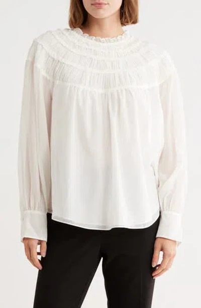 Rebecca Taylor Cotton & Silk Ruched Top In White