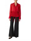 Rebecca Taylor Covered Button Tie Blouse In Red Lip In Multi