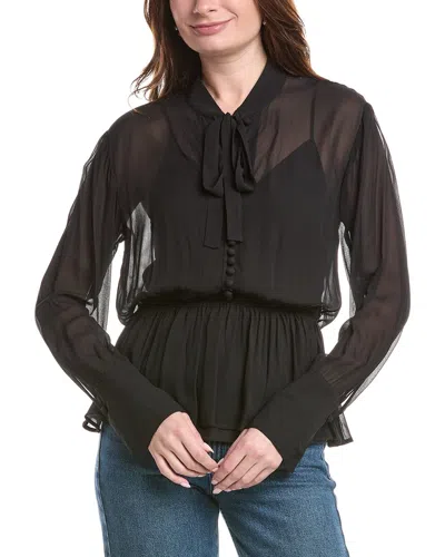 Rebecca Taylor Covered Button Tie-front Blouse In Black