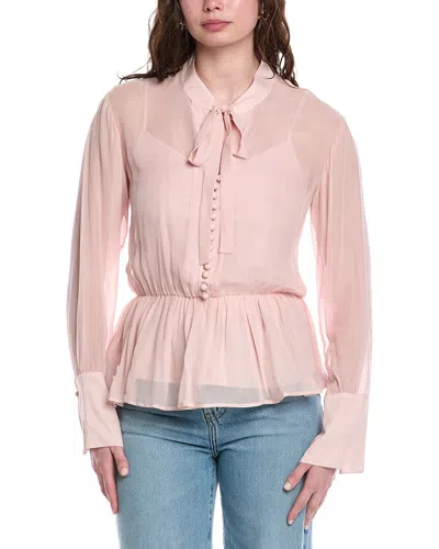Rebecca Taylor Covered Button Tie-front Blouse In Pink