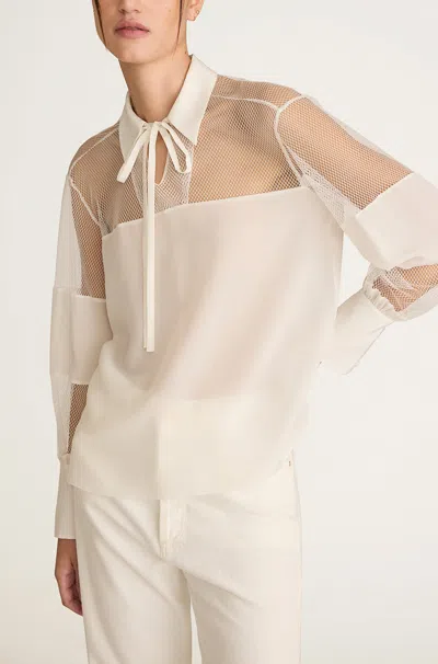 Rebecca Taylor Crepe De Chine And Lace Popover Blouse In Blue