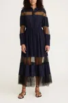 Rebecca Taylor Crepe De Chine And Lace Shirt Dress In Blue