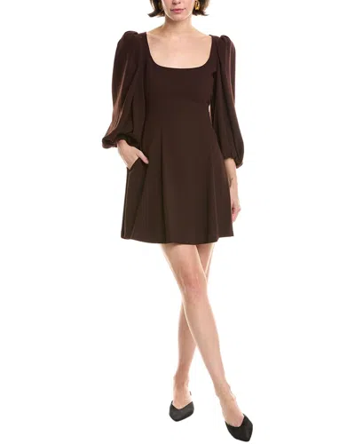 Rebecca Taylor Long Sleeve Crepe Dress In Brown