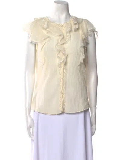 Pre-owned Rebecca Taylor Crew Neck Short Sleeve Blouse In Neutral
