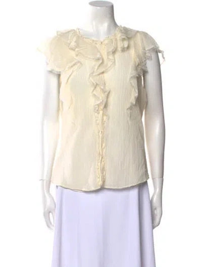 Pre-owned Rebecca Taylor Crew Neck Short Sleeve Blouse In Neutral