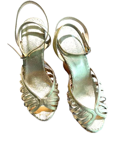Rebecca Taylor Designer Gold Leather Dress Wedge Sandals