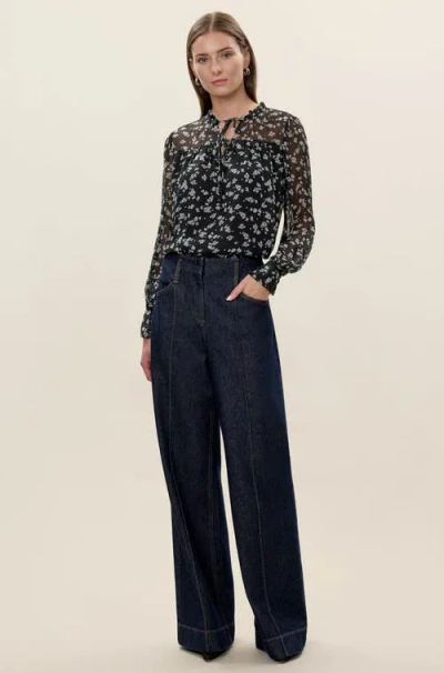 Rebecca Taylor Ditsy Floral Blouse In Black