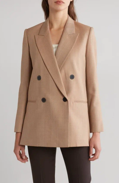 Rebecca Taylor Double Breasted Woold Blend Sport Coat In Camel Combo