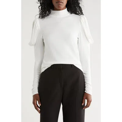Rebecca Taylor Drape Mock Neck Top In White