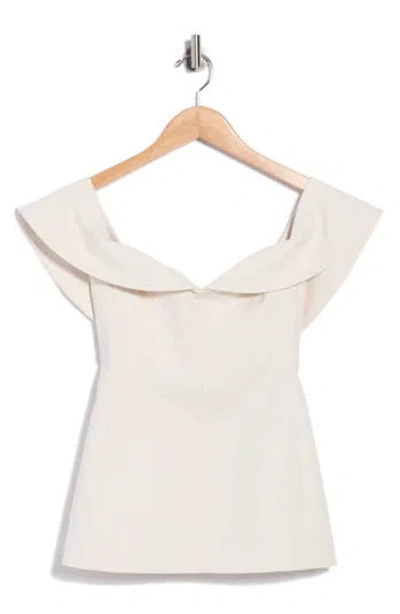 Rebecca Taylor Draped Cap Sleeve Cotton Blend Sateen Top In White