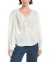 Rebecca Taylor Drawstring Long Sleeve Blouse In White