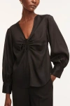 Rebecca Taylor Drawstring Long Sleeve Blouse In Black