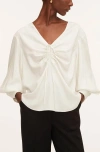 Rebecca Taylor Drawstring Long Sleeve Blouse In Snow