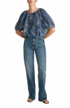 Rebecca Taylor Emblem Fleur Bubble Print Top In Blue