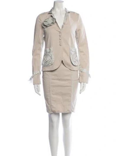 Pre-owned Rebecca Taylor Embroidered Accent Skirt Suit In Neutral