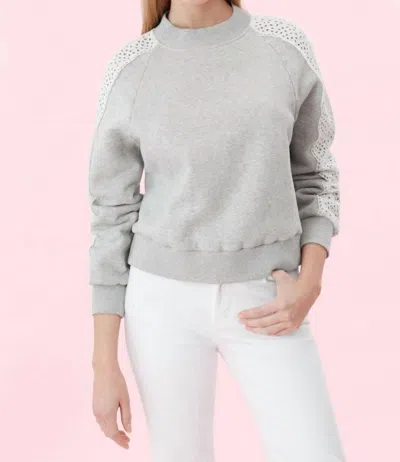 Rebecca Taylor Eyelet Crewneck Fleece Pullover In Grey