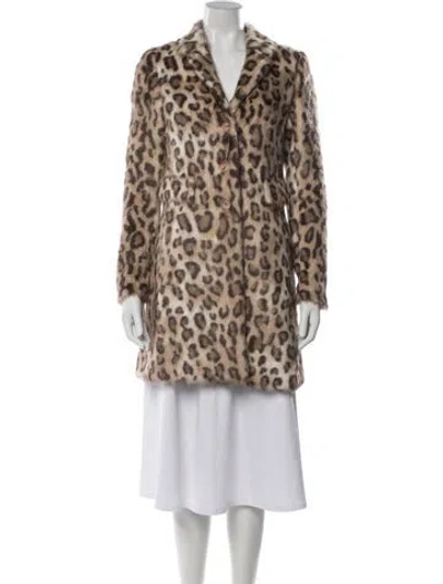 Pre-owned Rebecca Taylor Faux Fur Animal Print Faux Fur Coat In Neutrals